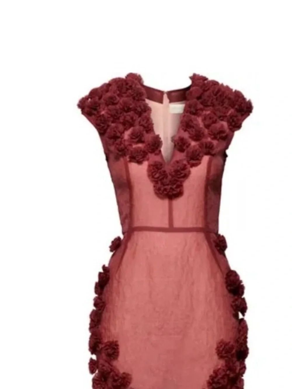 H&M Burgundy Floral Appliqué V-Neck Sheath Dress